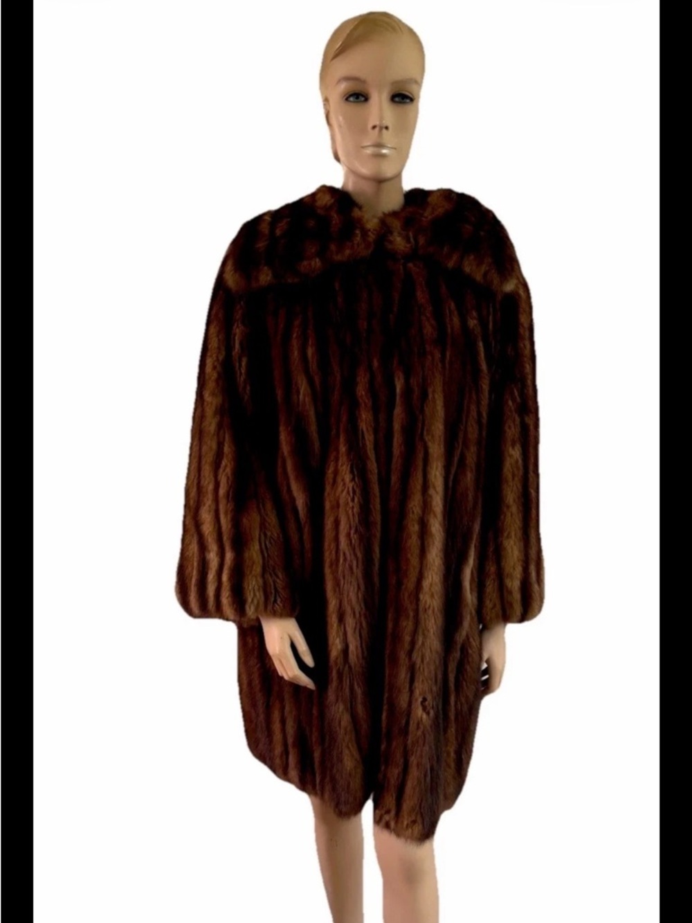 Vintage Brown Wing Collared Mink Fur Coat Stroller Length